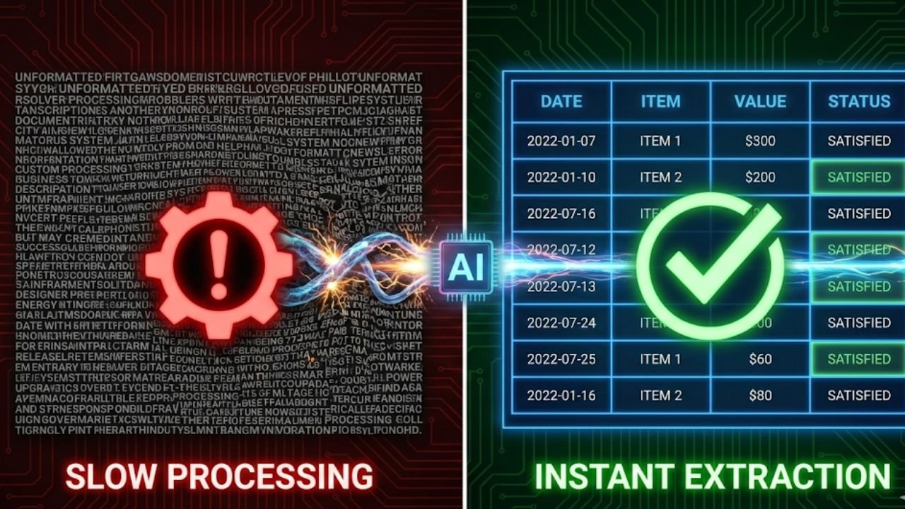 8 Types of Content That Dominate Google's AI Overview Comparison showing AI processing narrative text slowly versus extracting data from HTML tables instantly.