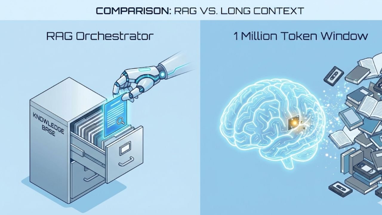 Copilot vs Gemini (2026) comparing Microsoft's Retrieval-Augmented Generation (RAG) system against Google Gemini's 1 million token context window.